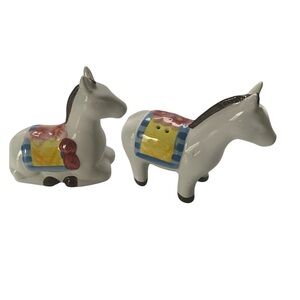 Burro Donkey Opal house Salt and Pepper Shakers with Colorful Saddle